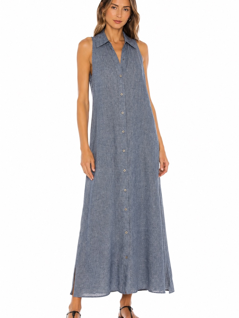 NWT Theory Chambray Sleeveless Button Front Maxi Shirt Dress Medium-